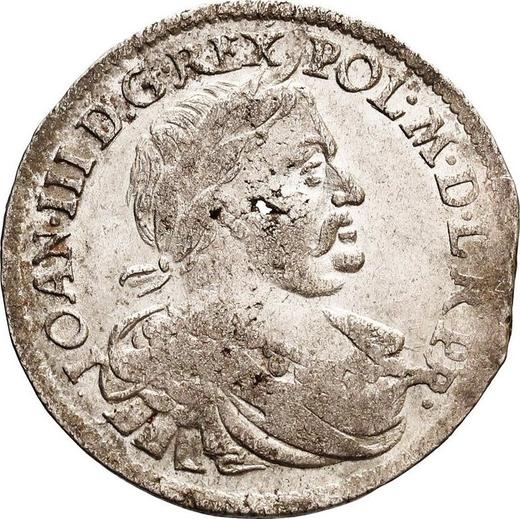 Anverso Ort (18 groszy) 1677 MH "Escudo recto" MH con hojas - valor de la moneda de plata - Polonia, Juan III Sobieski