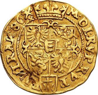 Реверс монеты - Дукат 1586 года - цена золотой монеты - Польша, Стефан Баторий