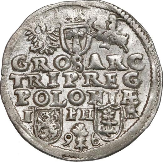 Rewers monety - Trojak 1596 IF HR "Mennica poznańska" - cena srebrnej monety - Polska, Zygmunt III