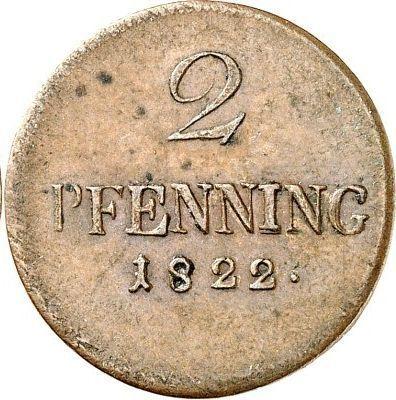Реверс монеты - 2 пфеннига 1822 года - цена  монеты - Бавария, Максимилиан I