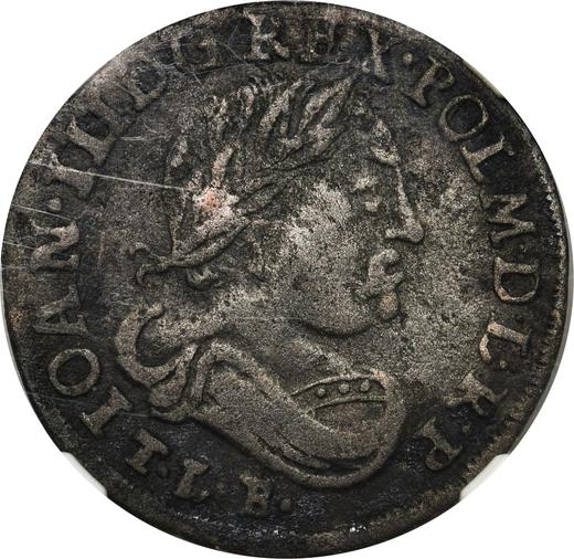 Аверс монеты - Шестак (6 грошей) 1687 года TLB Антикварная подделка - цена серебряной монеты - Польша, Ян III Собеский