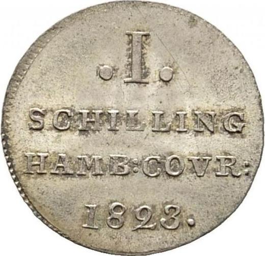Реверс монеты - 1 шиллинг 1823 года H.S.K. - цена  монеты - Гамбург, Вольный город
