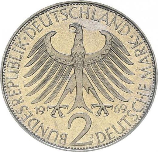 Reverso 2 marcos 1969 J "Max Planck" - valor de la moneda  - Alemania, RFA