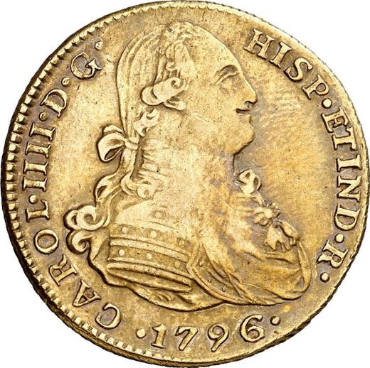 Awers monety - 4 escudo 1796 IJ - cena złotej monety - Peru, Karol IV