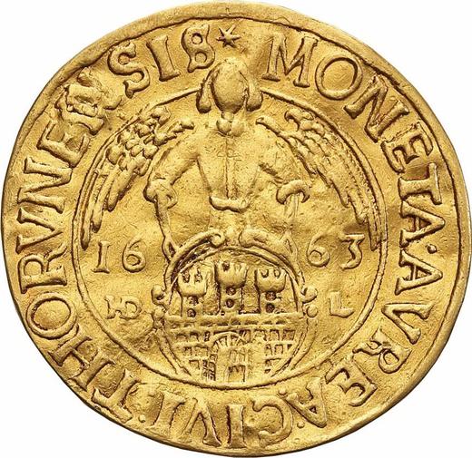 Rewers monety - Dwudukat 1663 HDL "Toruń" - cena złotej monety - Polska, Jan II Kazimierz