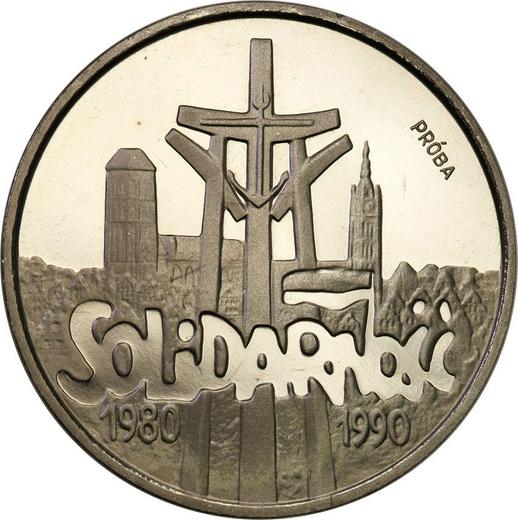 Reverso Pruebas 200000 eslotis 1990 MW "10 aniversario de la fundación de Solidaridad" Níquel - valor de la moneda  - Polonia, República moderna