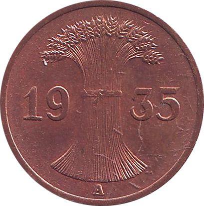 Reverse 1 Reichspfennig 1935 A -  Coin Value - Germany, Weimar Republic