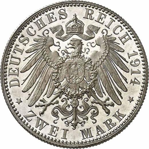 Rewers monety - 2 marki 1914 E "Saksonia" - cena srebrnej monety - Niemcy, Cesarstwo Niemieckie