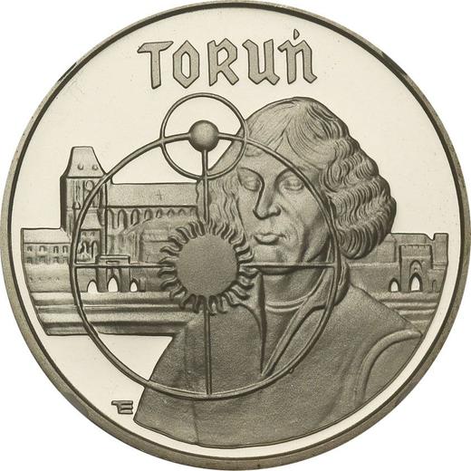 Reverso 5000 eslotis 1989 MW ET "Toruń - Nicolás Copérnico" Plata - valor de la moneda de plata - Polonia, República Popular