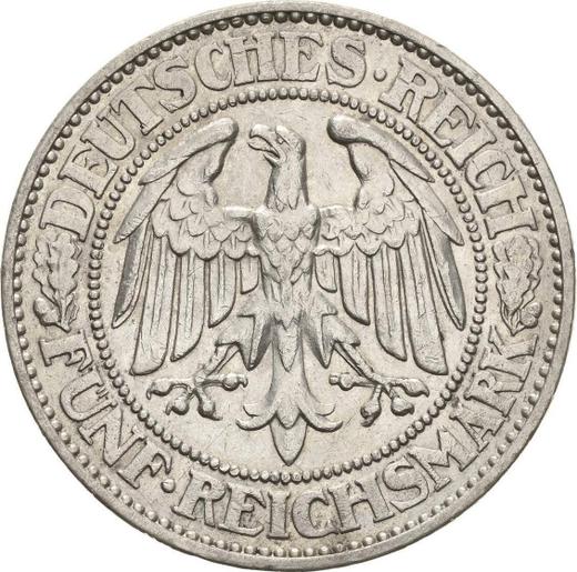 Аверс монеты - 5 рейхсмарок 1929 года E "Дуб" - цена серебряной монеты - Германия, Bеймарская республика