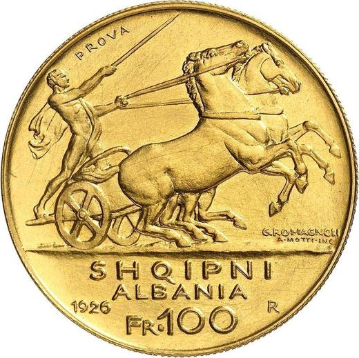 Реверс монеты - Пробные 100 франга ари 1926 года R PROVA Без звезд - цена золотой монеты - Албания, Ахмет Зогу