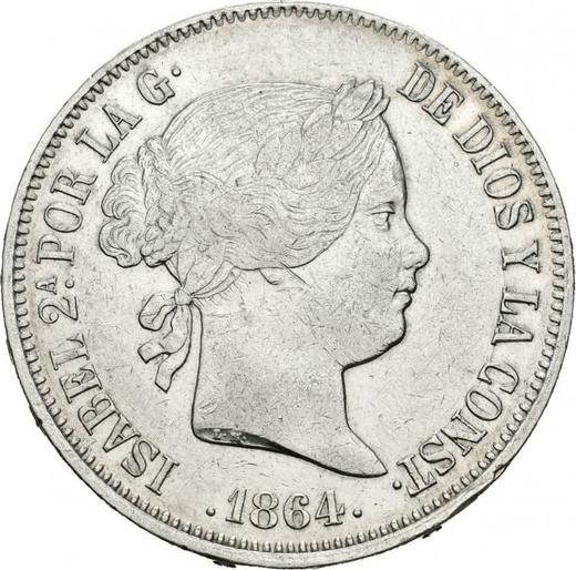 Аверс монеты - 20 реалов 1864 года Шестиконечные звёзды - цена серебряной монеты - Испания, Изабелла II