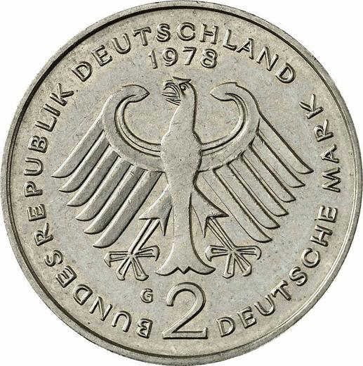 Rewers monety - 2 marki 1978 G "Theodor Heuss" - cena  monety - Niemcy, RFN