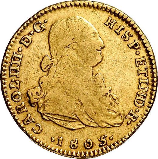 Awers monety - 2 escudo 1805 JP - cena złotej monety - Peru, Karol IV