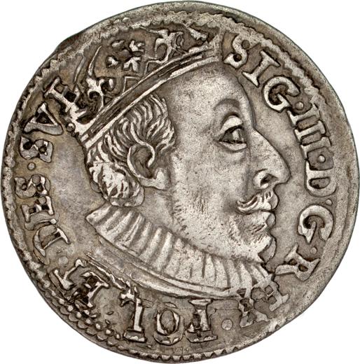 Anverso Trojak (3 groszy) 1588 "Casa de moneda de Olkusz" Fecha abreviada 88 - valor de la moneda de plata - Polonia, Segismundo III