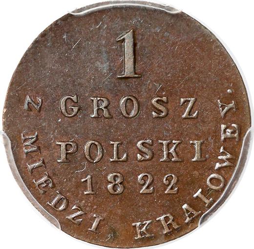 Reverso 1 grosz 1822 IB "Z MIEDZI KRAIOWEY" Reacuñación - valor de la moneda  - Polonia, Zarato de Polonia