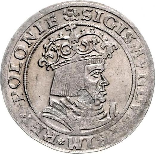 Аверс монеты - Трояк (3 гроша) 1528 года - цена серебряной монеты - Польша, Сигизмунд I Старый