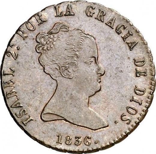 Anverso 8 maravedíes 1836 J "Valor nominal sobre el anverso" - valor de la moneda  - España, Isabel II