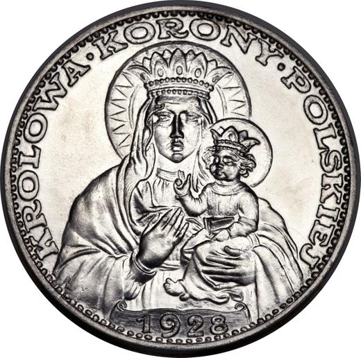 Reverso Pruebas 5 eslotis 1928 "Nuestra Señora de Częstochowa" Platino - valor de la moneda de platino - Polonia, Segunda República