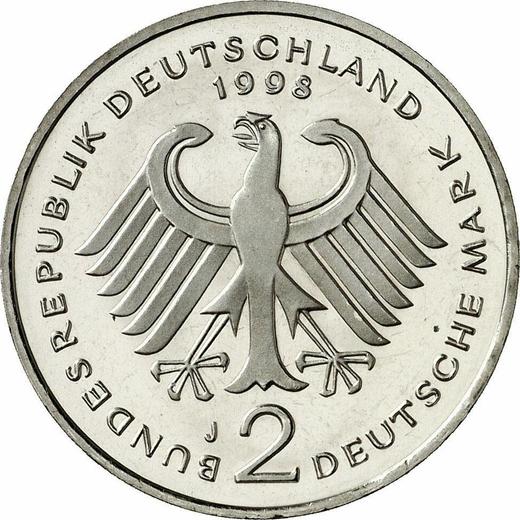 Reverse 2 Mark 1998 J "Willy Brandt" -  Coin Value - Germany, FRG