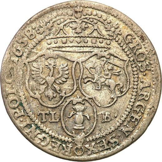 Реверс монеты - Шестак (6 грошей) 1658 года TLB "Портрет с обводкой" - цена серебряной монеты - Польша, Ян II Казимир