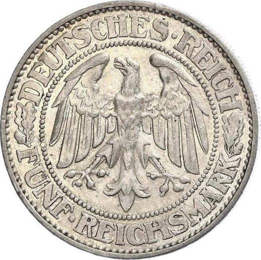 Аверс монеты - 5 рейхсмарок 1930 года F "Дуб" - цена серебряной монеты - Германия, Bеймарская республика