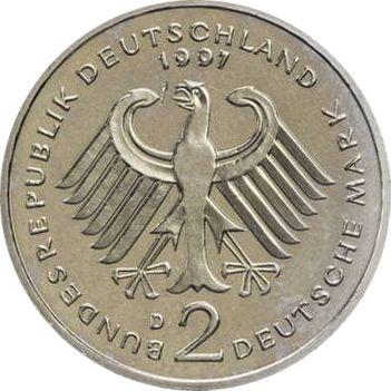 Reverso 2 marcos 1997 D "Ludwig Erhard" - valor de la moneda  - Alemania, RFA