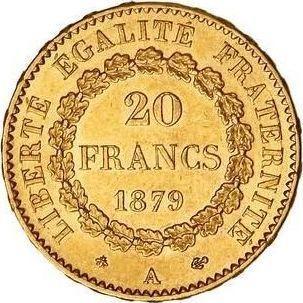 Reverso 20 francos 1879 A "Tipo 1871-1898" París - valor de la moneda de oro - Francia, Tercera República