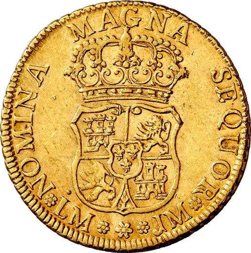 Reverse 4 Escudos 1762 LM JM - Peru, Charles III