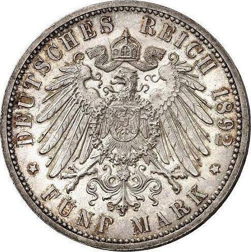 Реверс монеты - 5 марок 1892 года F "Вюртемберг" - цена серебряной монеты - Германия, Германская Империя