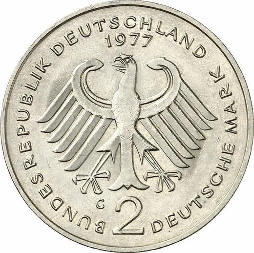Реверс монеты - 2 марки 1977 года G "Аденауэр" - цена  монеты - Германия, ФРГ