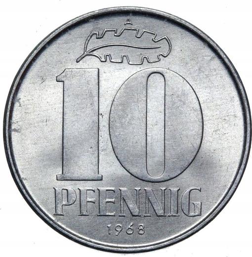 Аверс монеты - 10 пфеннигов 1968 года A - цена  монеты - Германия, ГДР