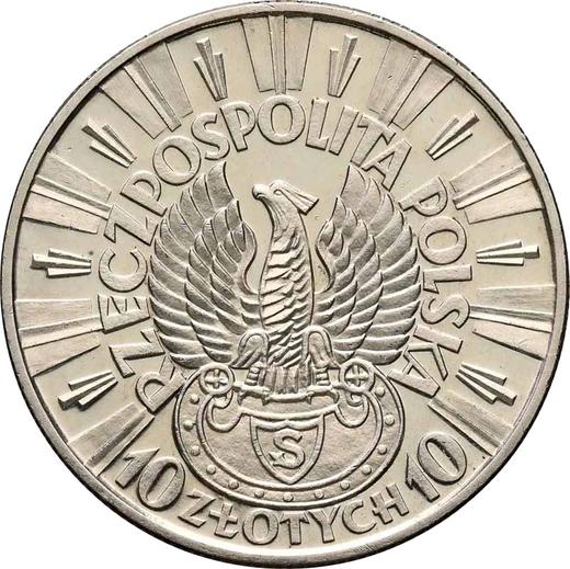 Аверс монеты - Пробные 10 злотых 1934 года "Юзеф Пилсудский" Серебро С надписью PRÓBA - цена серебряной монеты - Польша, II Республика