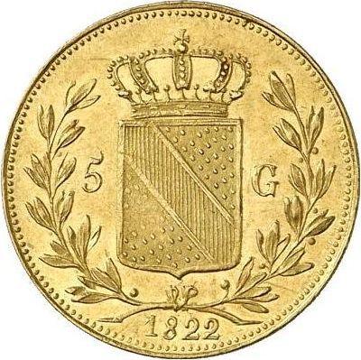 Reverso 5 florines 1822 - valor de la moneda de oro - Baden, Luis I