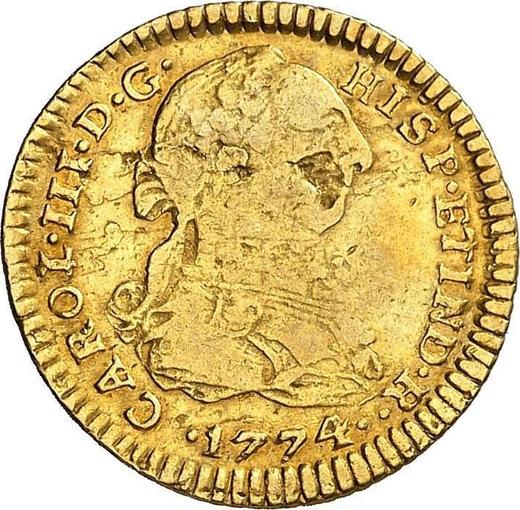 Awers monety - 1 escudo 1774 MJ - cena złotej monety - Peru, Karol III