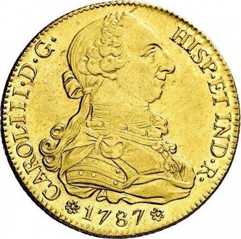 Аверс монеты - 8 эскудо 1787 года S CM - цена золотой монеты - Испания, Карл III