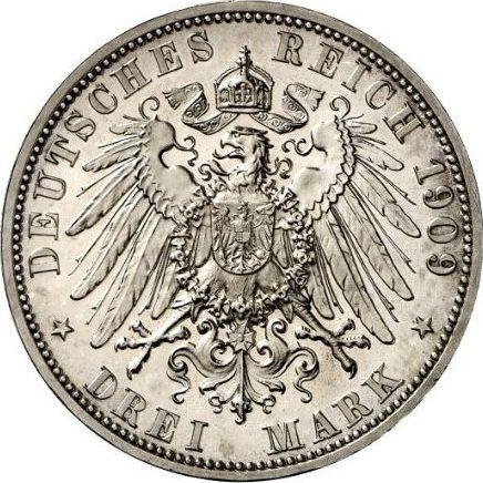 Reverso 3 marcos 1909 A "Prusia" - valor de la moneda de plata - Alemania, Imperio alemán