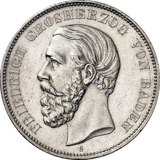 Аверс монеты - 5 марок 1875 года G "Баден" - цена серебряной монеты - Германия, Германская Империя