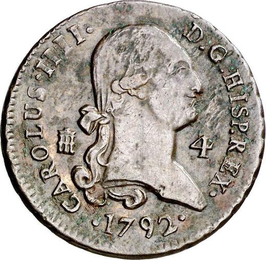 Anverso 4 maravedíes 1792 - valor de la moneda  - España, Carlos IV