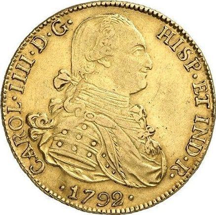 Awers monety - 8 escudo 1792 PTS PR - cena złotej monety - Boliwia, Karol IV