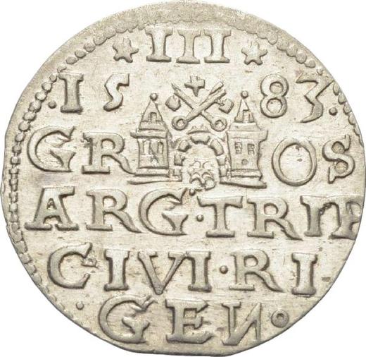 Реверс монеты - Трояк (3 гроша) 1583 года "Рига" - цена серебряной монеты - Польша, Стефан Баторий
