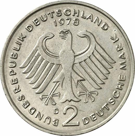 Reverso 2 marcos 1978 D "Konrad Adenauer" - valor de la moneda  - Alemania, RFA