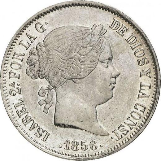 Аверс монеты - 20 реалов 1856 года Семиконечные звёзды - цена серебряной монеты - Испания, Изабелла II