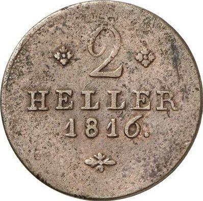 Реверс монеты - 2 геллера 1816 года - цена  монеты - Гессен-Кассель, Вильгельм I