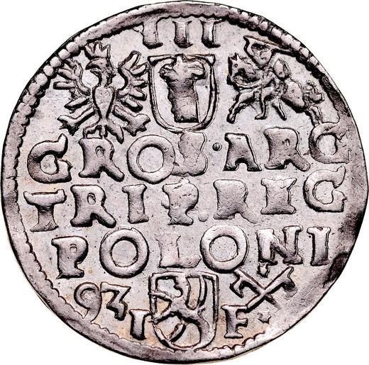 Reverso Trojak (3 groszy) 1593 IF "Casa de moneda de Poznan" - valor de la moneda de plata - Polonia, Segismundo III
