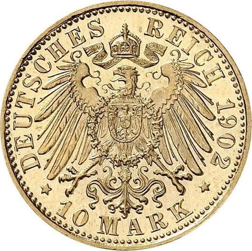 Reverso 10 marcos 1902 D "Sajonia-Meiningen" - valor de la moneda de oro - Alemania, Imperio alemán