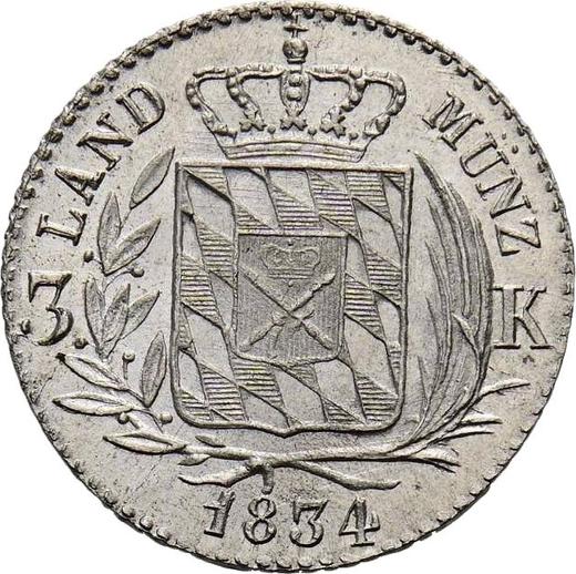 Reverso 3 kreuzers 1834 - valor de la moneda de plata - Baviera, Luis I