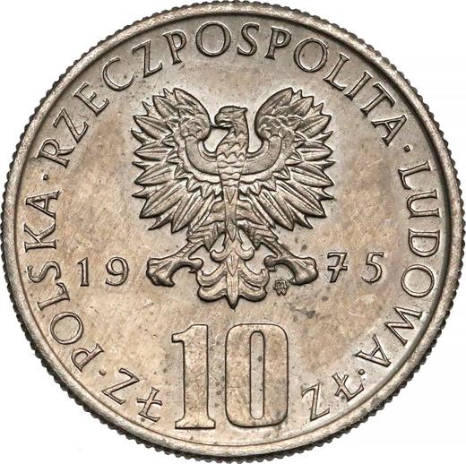 Аверс монеты - Пробные 10 злотых 1975 года MW "100 лет со дня смерти Болеслава Пруса" Медно-никель - цена  монеты - Польша, Народная Республика