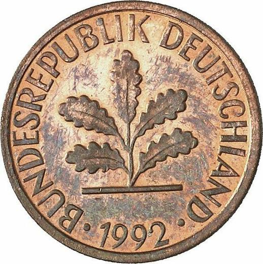 Реверс монеты - 1 пфенниг 1992 года F - цена  монеты - Германия, ФРГ