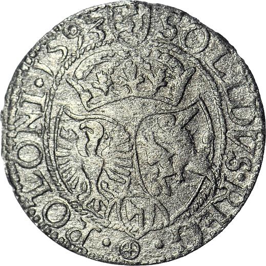 Реверс монеты - Шеляг 1593 года "Олькушский монетный двор" - цена серебряной монеты - Польша, Сигизмунд III Ваза